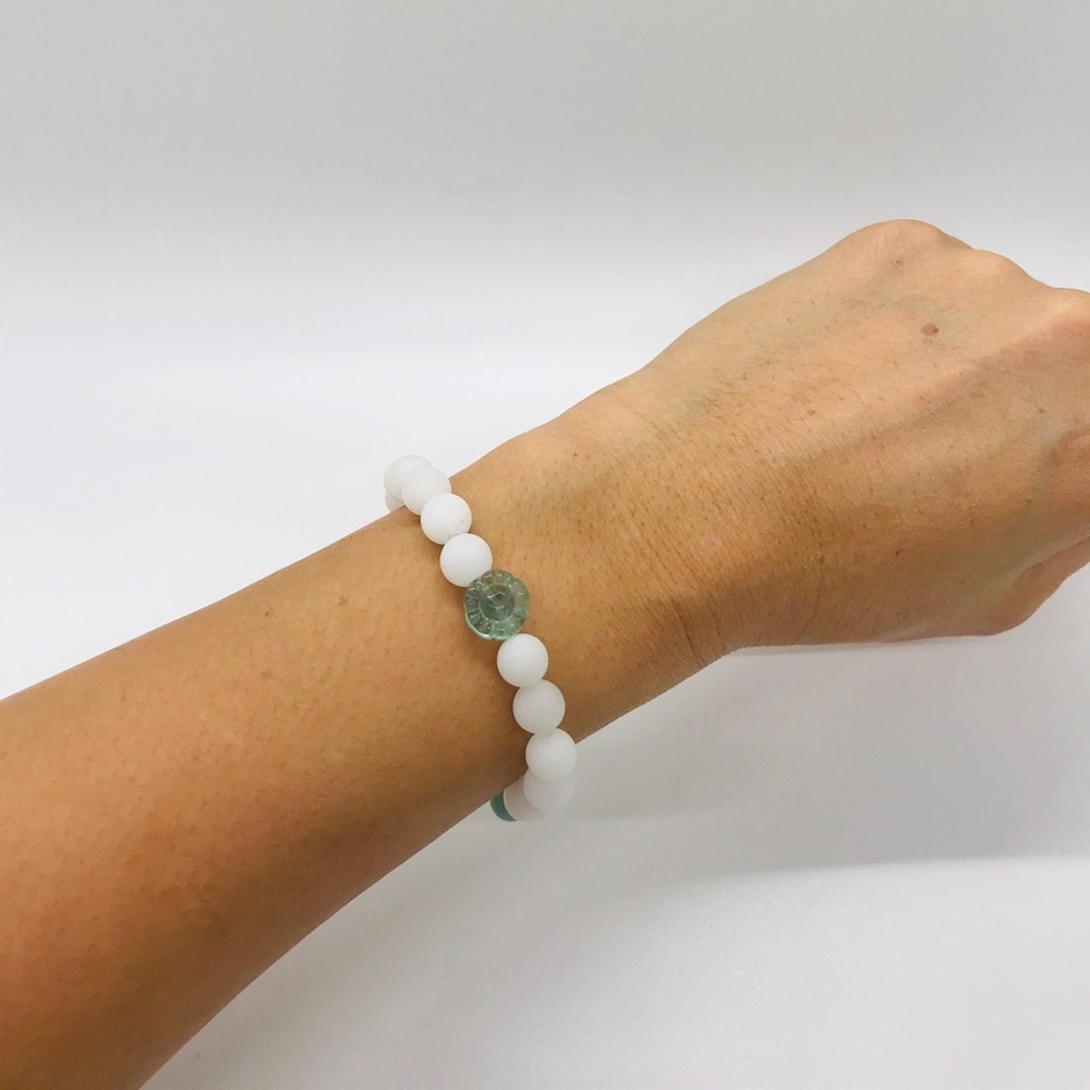 Amazonite Snow Quartz Flourite Gemstone  Bracelet - Picture 2 of 6